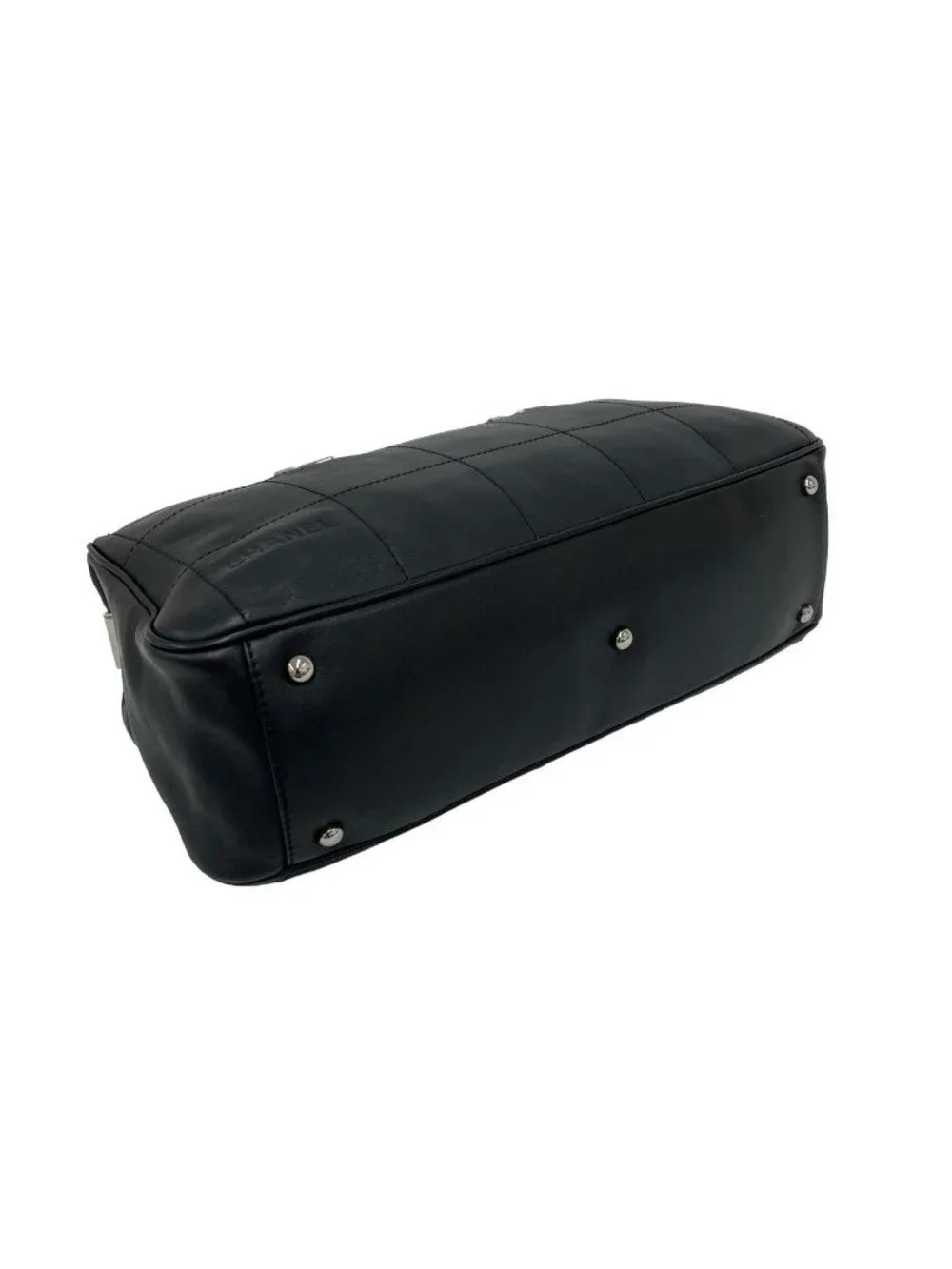 Chanel Choco Bar CC Logo Leather Mini Boston Bag Black